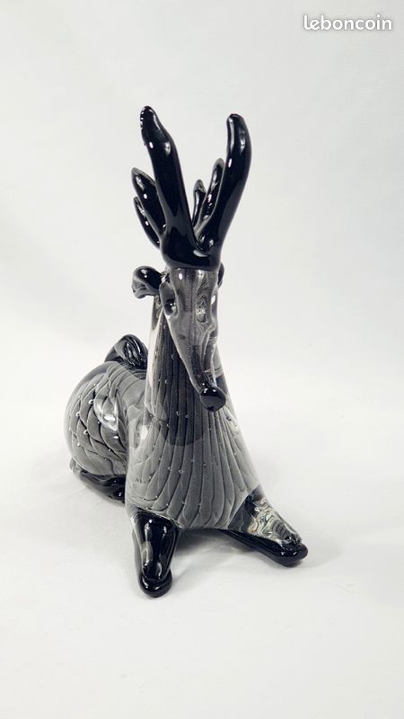 Figurine vintage renne en verre soufflé Murano gris et noir sculpture animal zoomorphe (image 2)