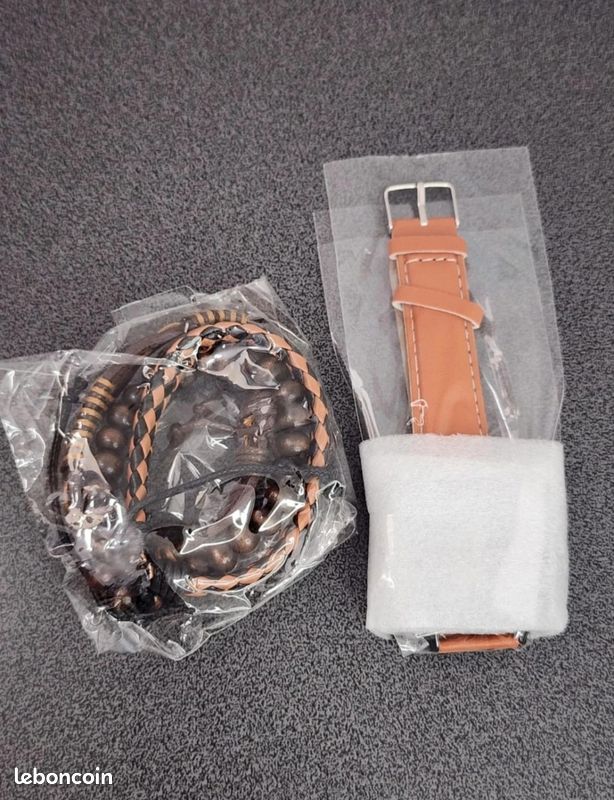 Bracelet-montre Homme Goodfellow & Co - Cadran Marron, Bracelet Noir Réglable, Neuf Sous Boîte