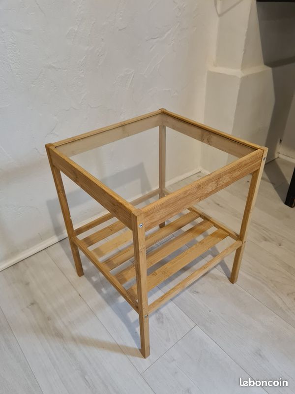 Petites tables carrées, plateau en verre/cadre en bois X2 (image 4)