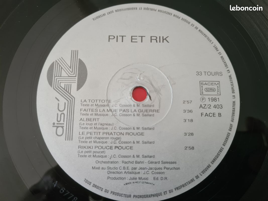 Vinyle Original de 1981 Pit et Rik La Cicrane et la Froumi (image 3)
