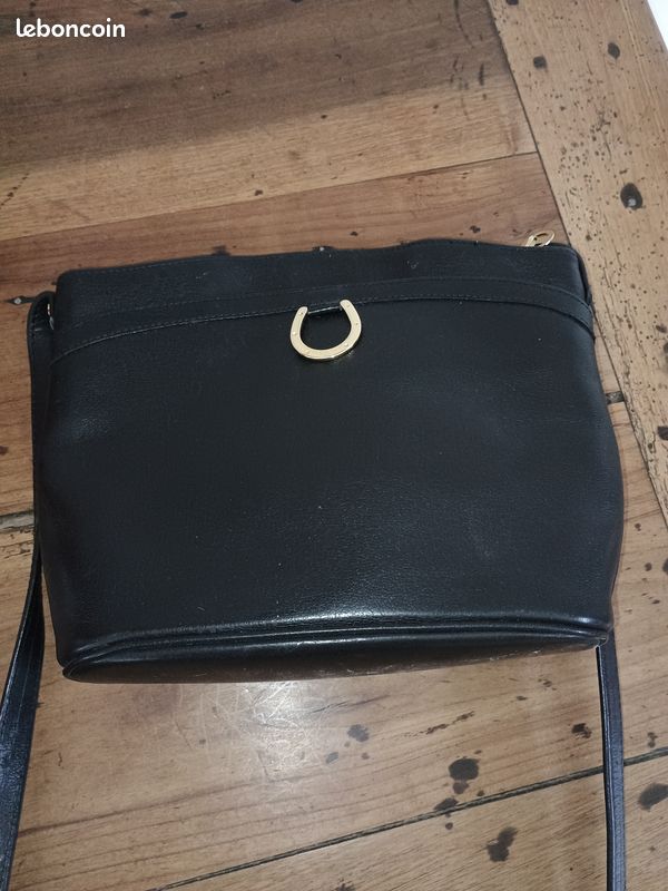 Sac Pourchet En Cuir Noir - Occasion - Style Sac Porté Épaule - Pour Femme - Marque Authentique