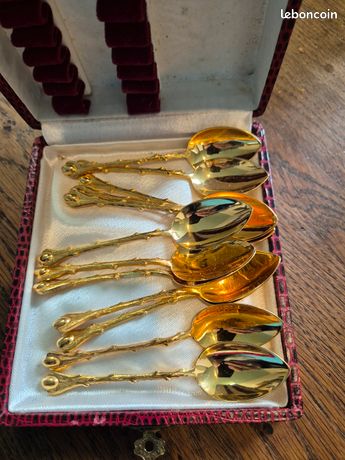 12 cuillères à café / moka / doré à l'or fin / plaquées or / fabriqué