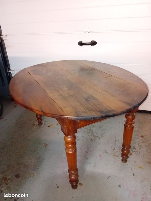 Table ronde ancienne côté rabattables 1 tiroir (image 2)