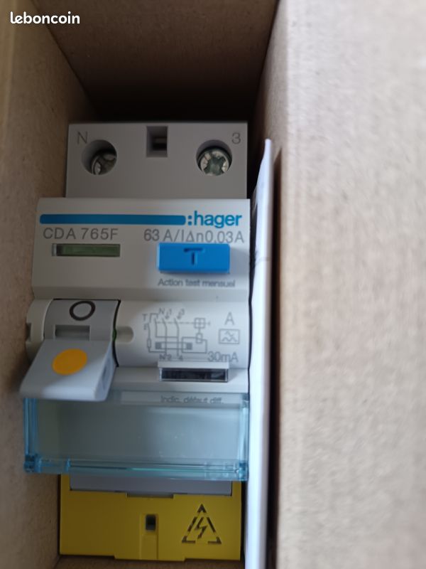 Interrupteur différentiel HAGER 63A 30mA type A ref HAGER CDA765F (image 2)
