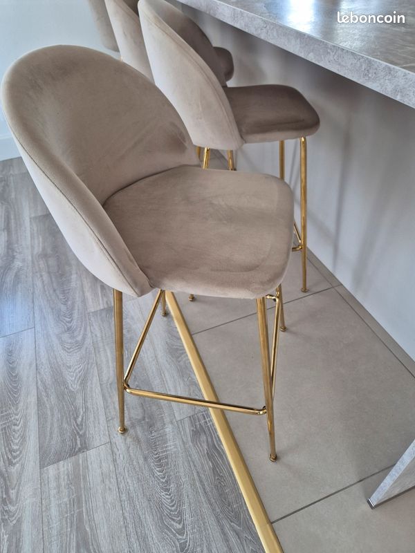 4 chaises de bar beige en velours (image 2)