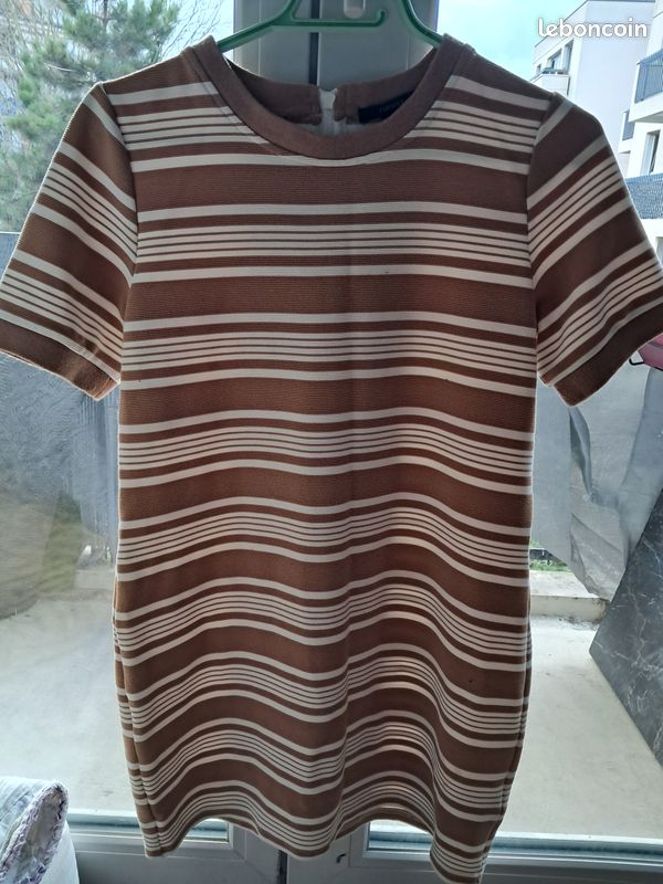Jolie robe à rayure caramel et blanche (image 11)