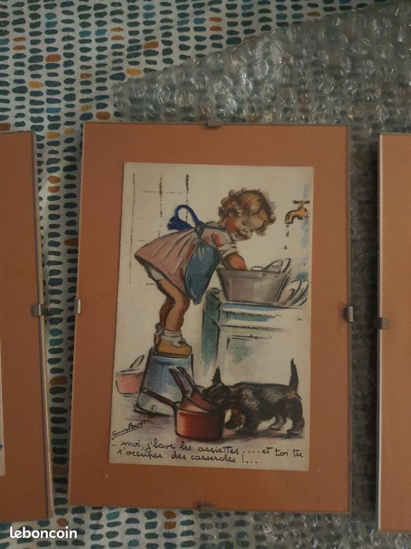 Ancien Plumier En Bois Laqué Illustré - Style Germaine Bouret (vers 1900)