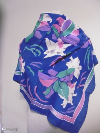 Foulard Carré En Soie 100% Torrente Paris - Motif Floral Impressionniste - Vintage Années 90