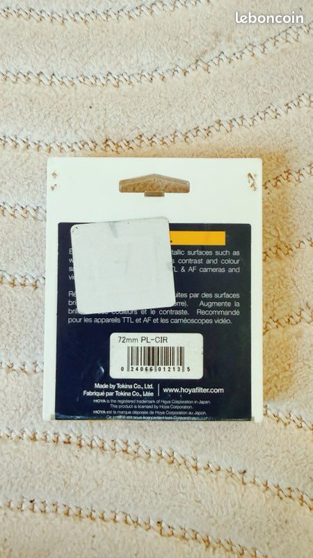 Filtre Polarisant Hoya PL-CIR 72mm – Neuf, Ouvert Jamais Utilisé (boîte Incluse)