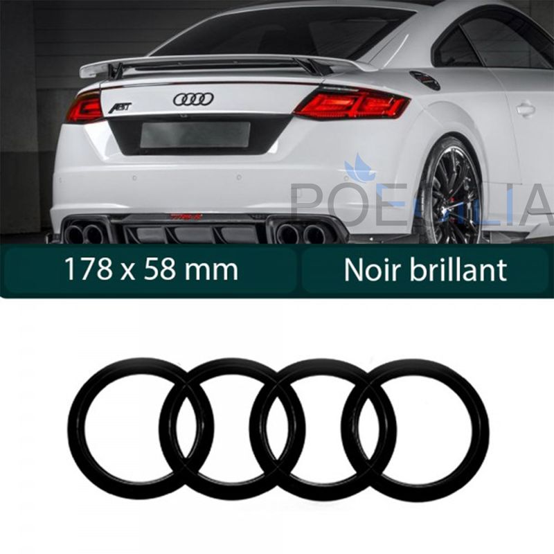 Logo Emblème Anneaux Noir Brillant 178mm GLOSS Coffre Arrière Pour AUDI - Équipement  auto