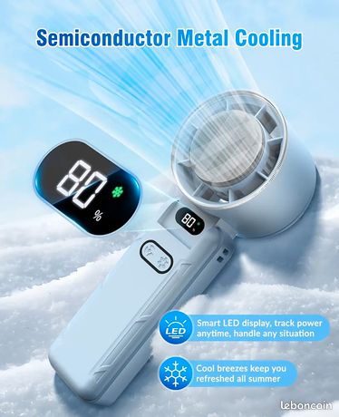 Ventilateur De Poche Rechargeable Brushless Avec Compresse Glace 3000mAh - 6 Vitesses 16000 Tr/min Blanc
