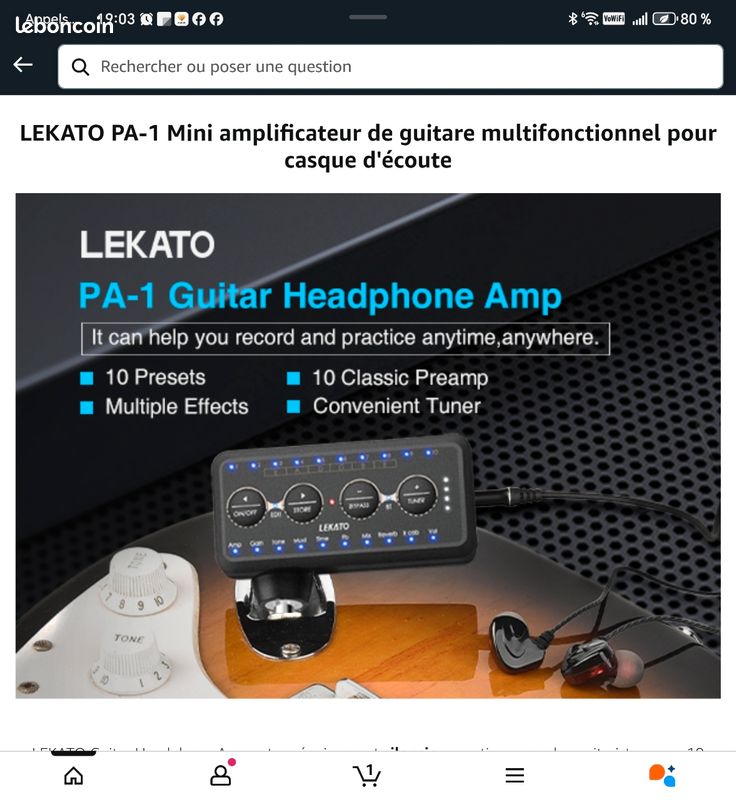 Ampli Guitare Mini LEKATO Avec Bluetooth - 10 Préréglages, Tuner, Effets, USB Recording
