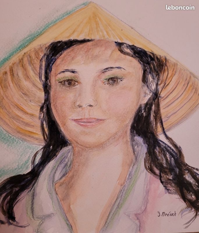Aquarelle, jeune fille d'Asie (image 1)