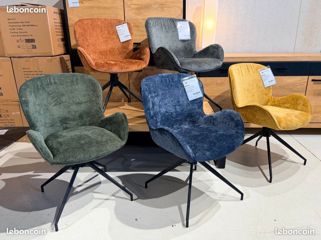 ⭐ 2 chaises tissu pied pivotant ASYAR - 5 Coloris Disponibles ⭐Retrait Magasin (54) ou Livraison France Entière (image 1)
