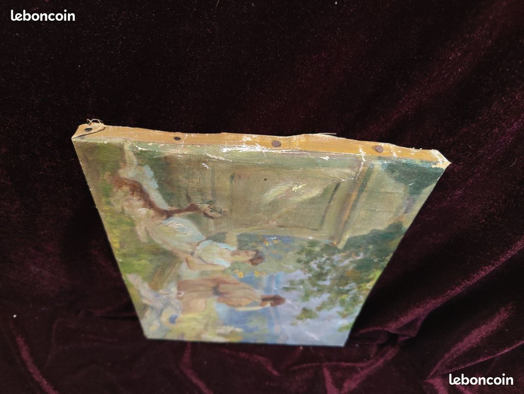 Petit Tableau Ancien Peinture Huile HST Ecole de Barbizon Paysage Campagne Scene de Genre Elegante Art Nouveau Belle Epoque Annee Folle Esquisse Pochade Chevre Chien Animal Animaux XIX 19 XX 20 (image 11)