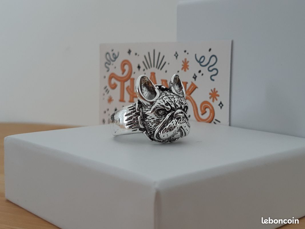 Bague chevalière vintage bouledogue francais (image 1)