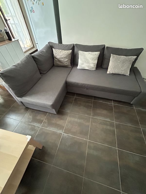 Canapé d’angle IKEA gris convertible et avec rangement (image 1)