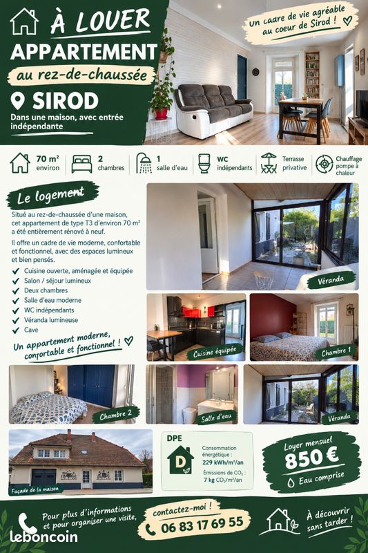 Appartement 3 pièces 70 m² · à Sirod · 70 m² · 850 €/mois