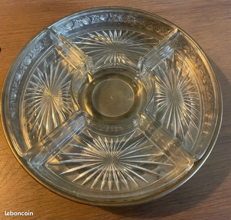 Plateau Apéritif Vintage En Verre Marron Motifs Fruits, Années 70/80