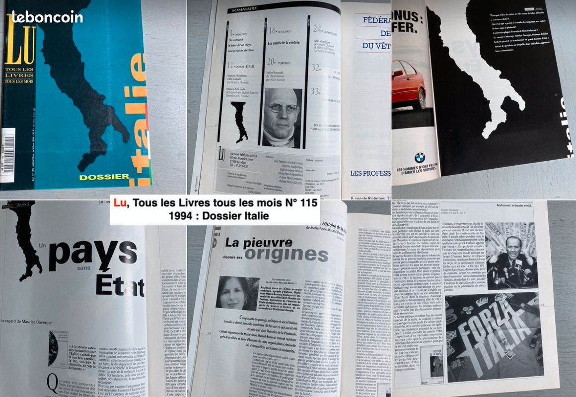 ITALIE (Culture-Littérature-Photos-Arts-Vie Politique) = 5 Revues / 2 Brochures / 3 suppléments à Libération /2 N° de Libération (Photographies Magazine-LU-Ancrages-Impréssions du Sud-Café Crème) (image 8)