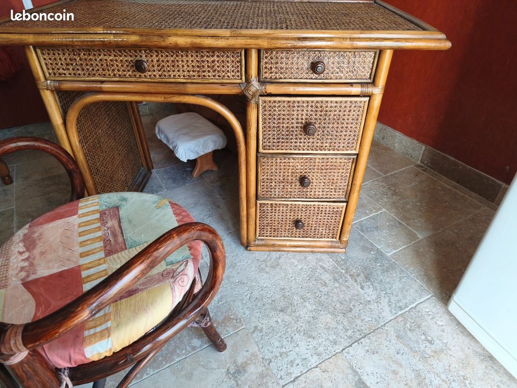 Bureau et Chaise "Vintage" bambou et rotin (image 6)