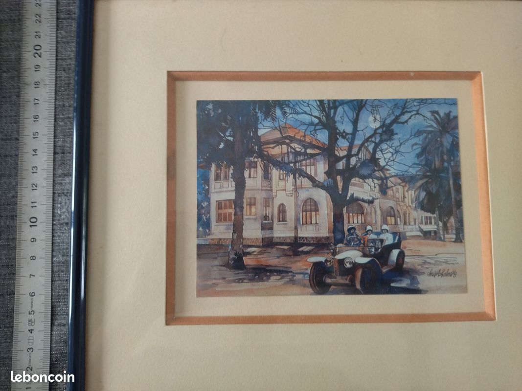 Paire de tableaux vintage encadrés - Scènes coloniales / Voyage - 1989 (image 3)