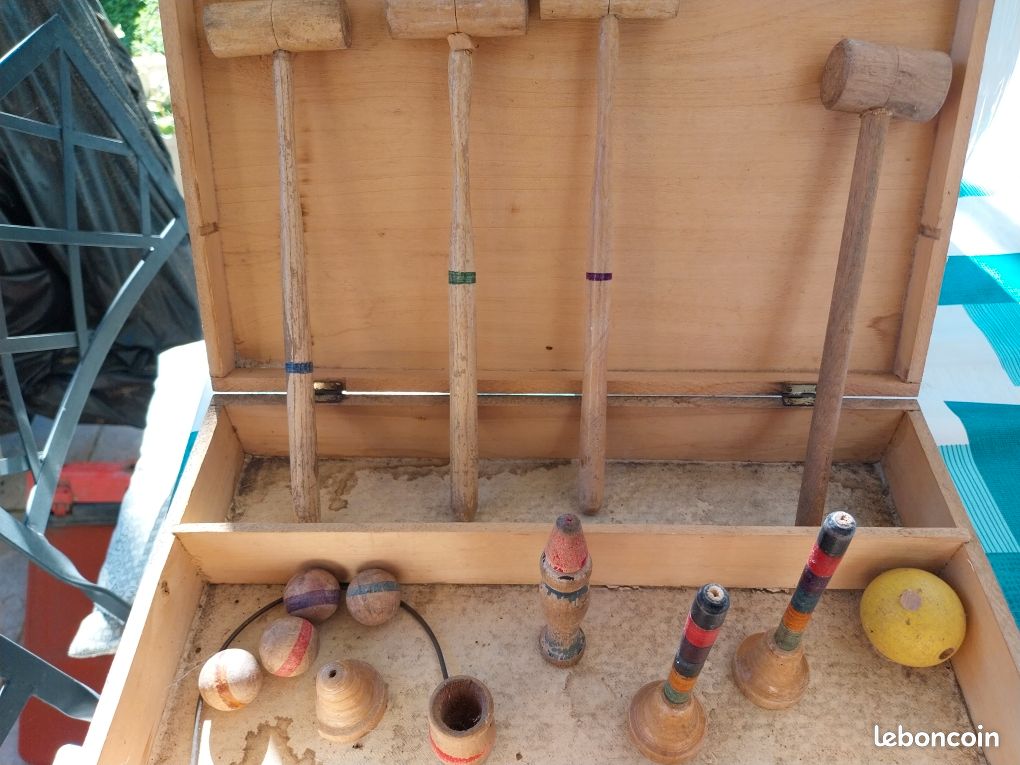 Jeu De Croquet De Table 6 Maillets – Jeu En Bois D’Occasion, Fabriqué En France