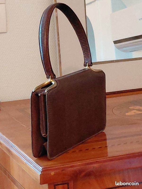 Sac à main vintage cuir marron 26x16x4 (image 1)
