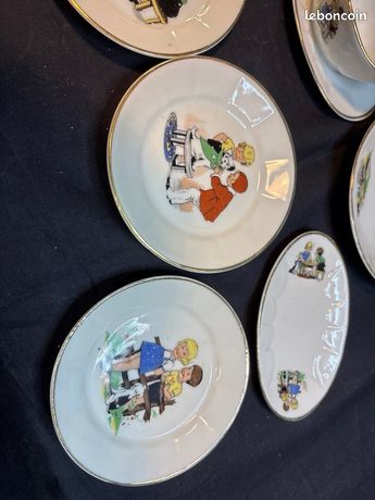 Dinette 1950 - Porcelaine, Style Germaine Bouret décors aux
