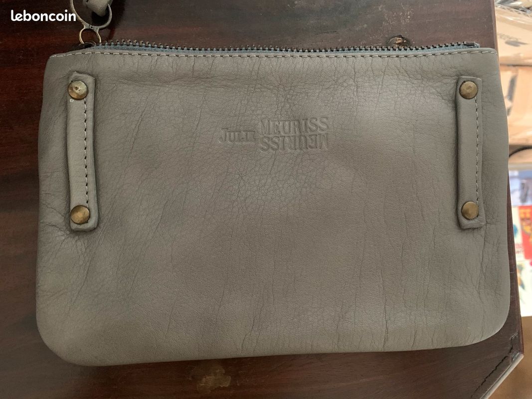 Jolie pochette en cuir gris doublé coton Julie Meuriss (image 2)