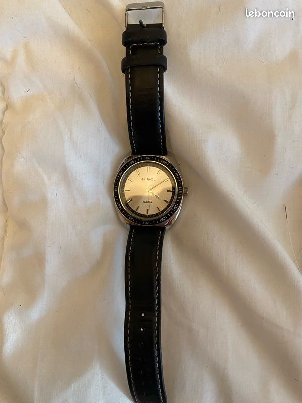 Montre Homme Auriol à Quartz - Boîtier Acier Inox, Cadran Noir - Très Bon état