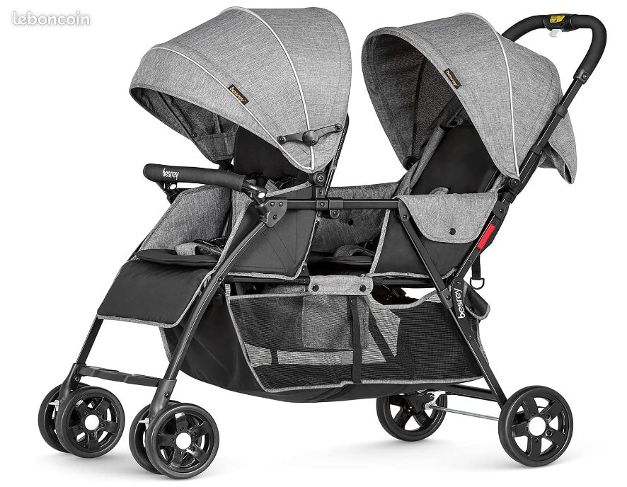 Poussette double Besrey Légère avec sièges ajustables, roues à suspension et housse de pluie incluse (image 1)