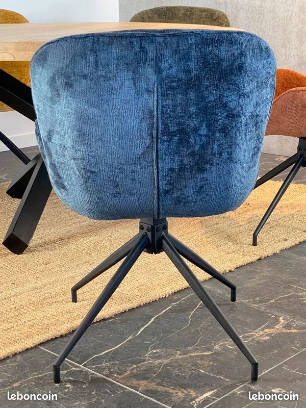 ⭐ 2 chaises tissu pied pivotant 360° ASYAR - Tissu coloris Bleu ⭐ (image 3)