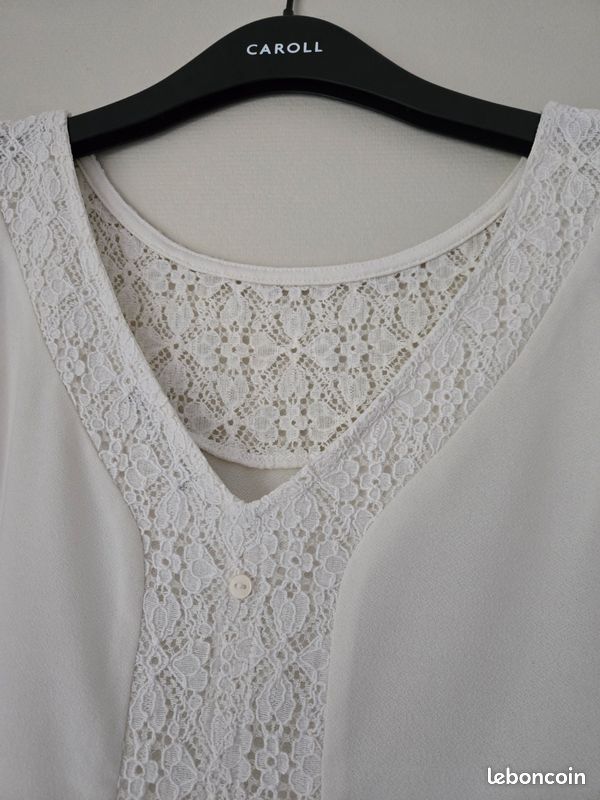 Top Ou Tee-shirt écru Femme - Taille S (36) - Manches Courtes - Occasion En Très Bon état