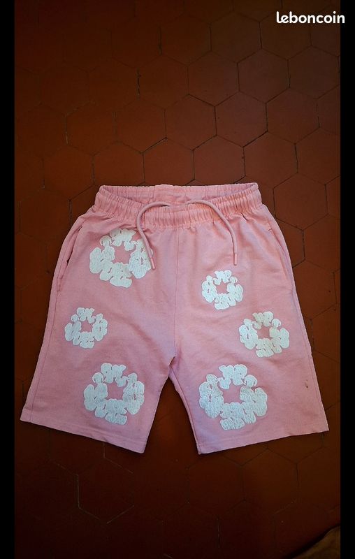 Short femme en coton rose coupé en denim taille 10 L3 à fermeture