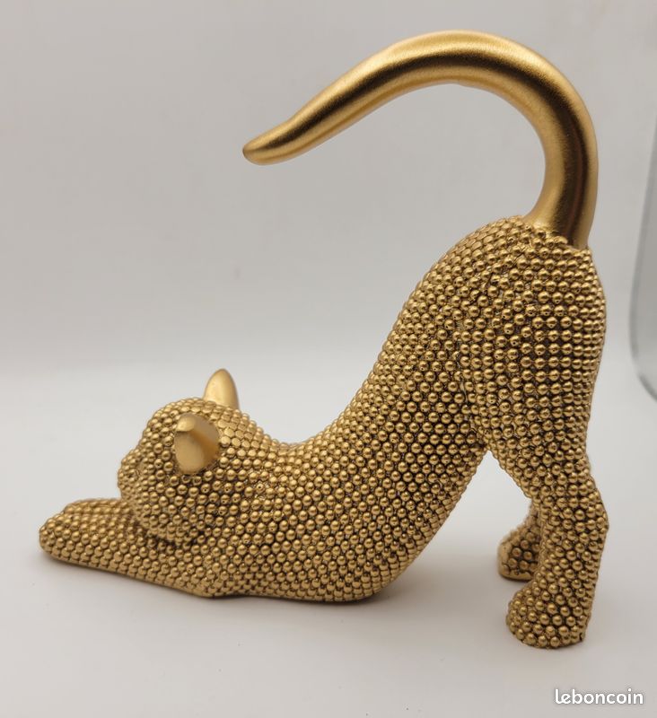Statue Chat Laki Gold Par Chorustyle - Petit Modèle Doré - Figurine Déco Adulte