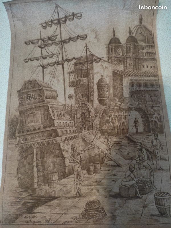 Lithographie Galeon prise de Carthagène en Amérique 1697 (image 3)