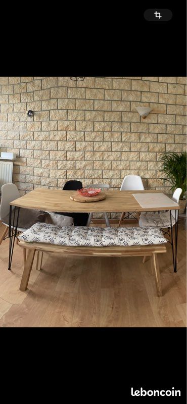Plateau en bois de chêne et 4 pied en épingles (image 1)