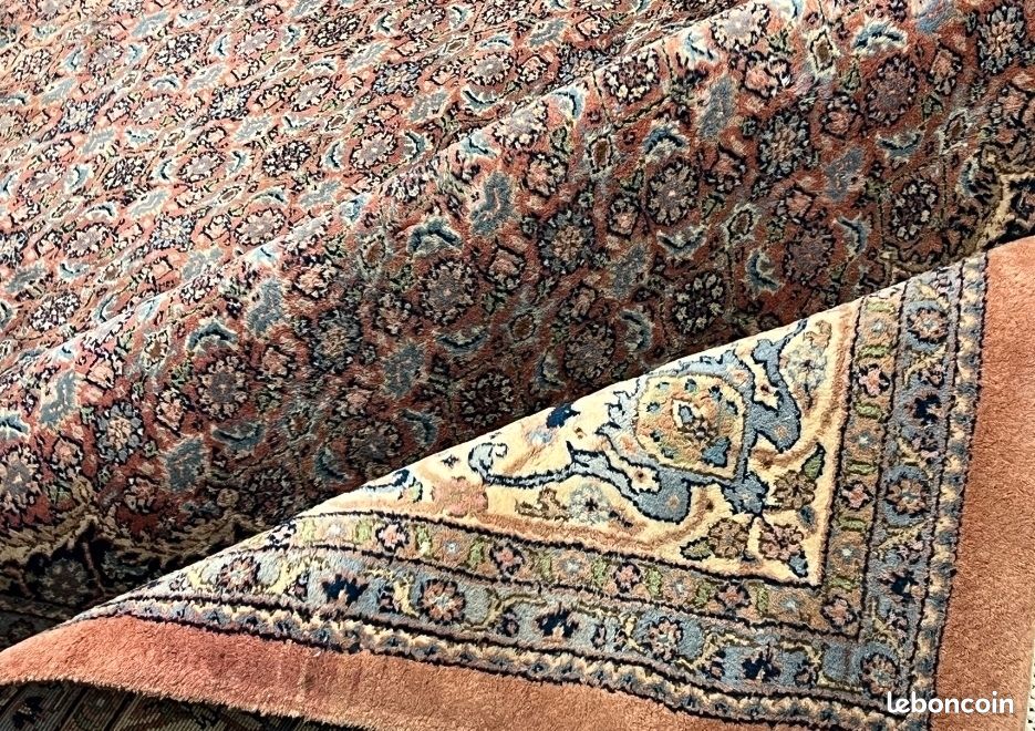 Tapis Persan Zanjan Années 60 - 232x128 Cm - Laine 100% - Noué Main - Rouge - Occasion Très Bon état