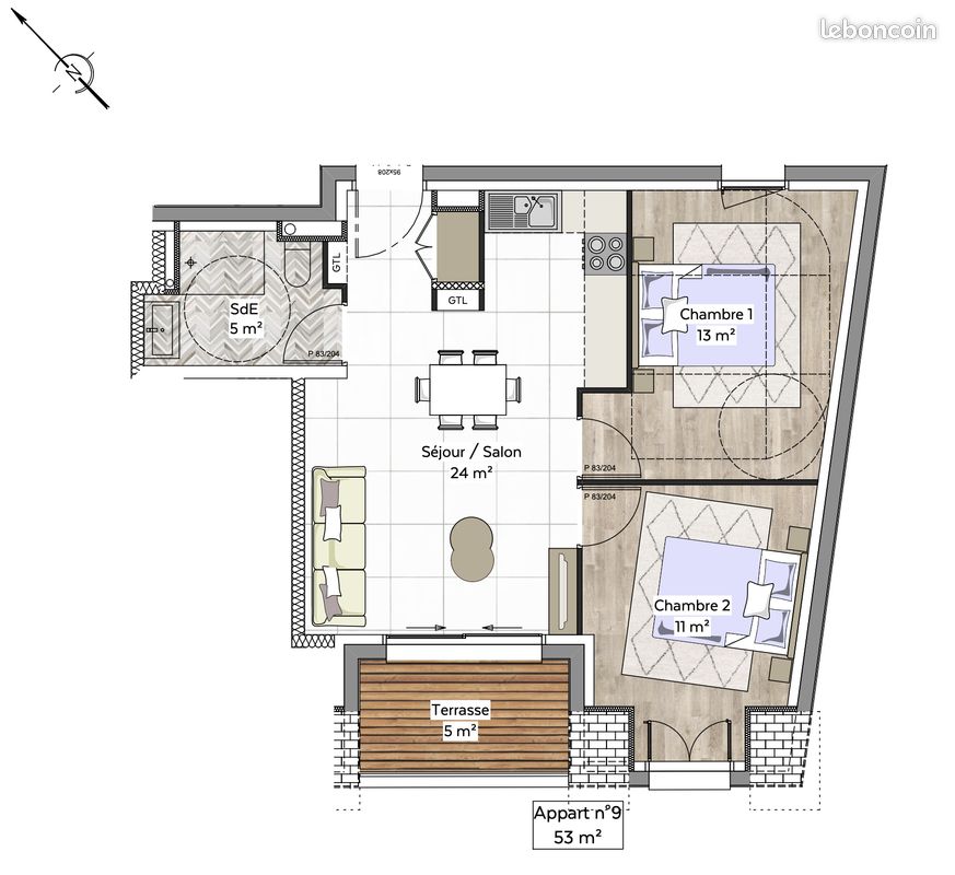 Appartement 3 pièces 53 m² · à Jullouville · 53 m² · 361 000 €