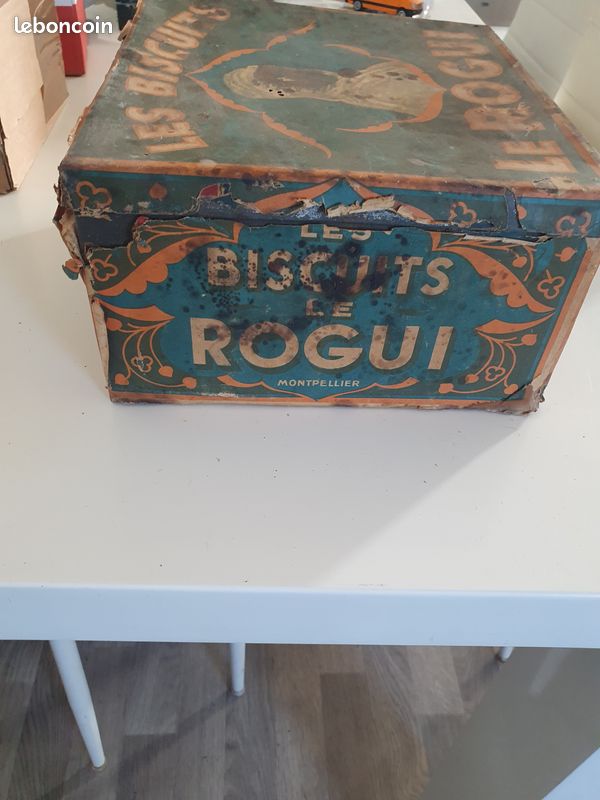 Ancienne boîte à biscuits en métal publicitaire, les biscuits le ROGUI (image 2)