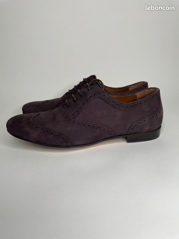 Derbies souples type Richelieu de la marque Lanvin en veau foulonné de couleur violette/aubergine taille 41 (image 2)