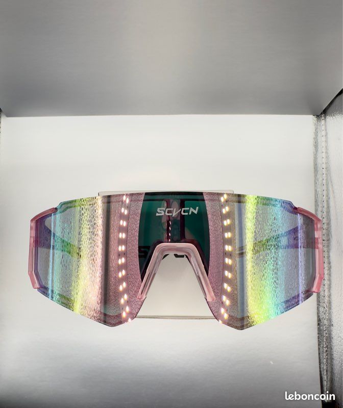 Lunettes de soleil rose néon verres miroir arc-en-ciel (image 1)