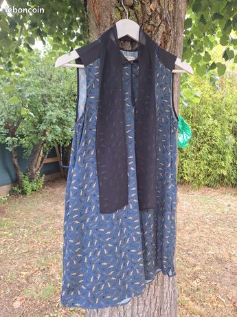 Robe Et Sous-robe Brodée COTELAC Taille 1 - Couleur Taupe, Longueur 92 Cm - Occasion Très Bon état
