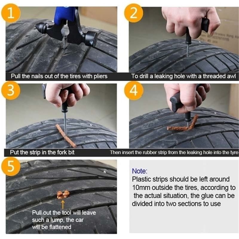 Kit de réparation de pneus tubeless auto/moto 8 pièces - Outillage