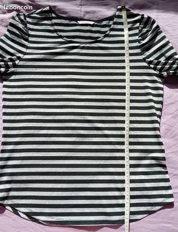 Pull T-shirt Rayures Argent Et Noir Camaïeu - Taille M (40) - Neuf Sans Étiquette