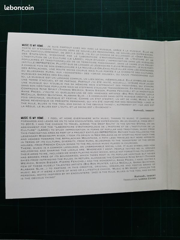 EP 10" Jazz Blues : Raphaël Imbert & Co - Music Is My Home (image 3)