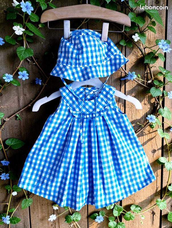 Jacadi – ensemble complet 5p bébé fille motif carreaux vichy bleus & blancs 3m (image 5)