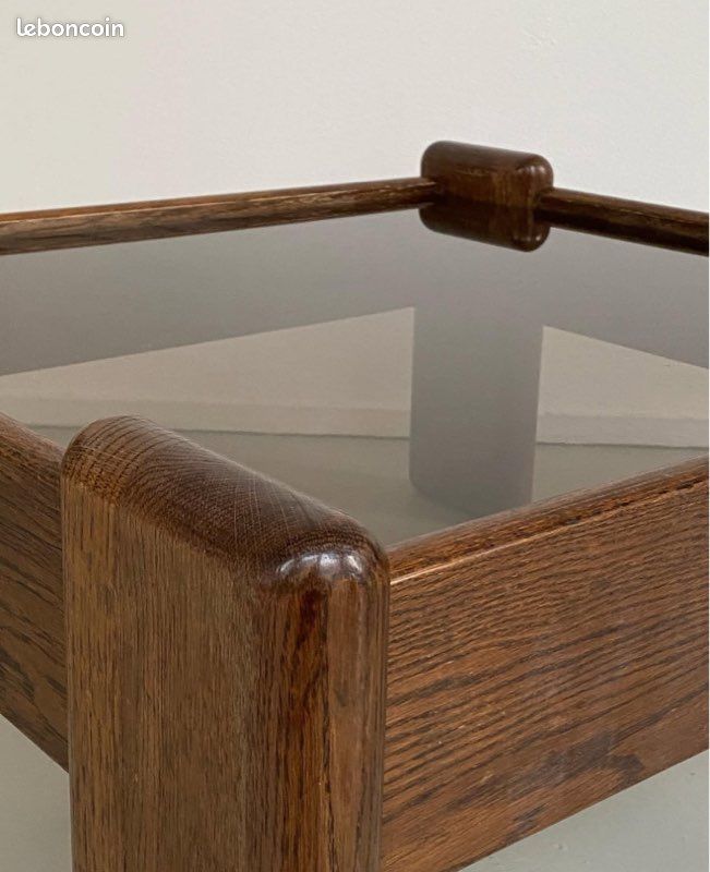 Table basse bois et verre fumé vintage (image 5)