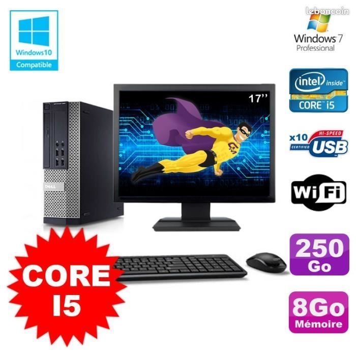 Lot PC DELL Optiplex 790 SFF Intel Core I5 3,1Ghz 8Go 250Go WIFI W7 + Ecran 17 (image 1)